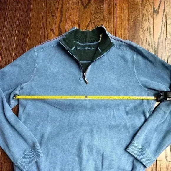 Tommy Bahama Men’s L Heathered Blue 1/4 Zip 100% Cotton Pullover Sweater - Picture 3 of 9